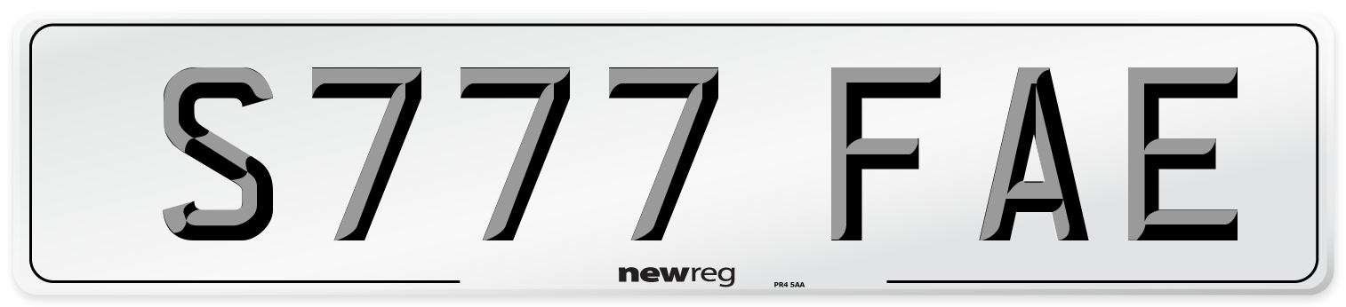 S777 FAE Number Plate from New Reg